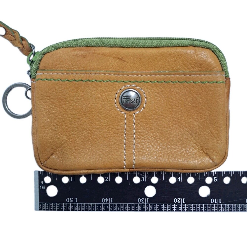 Fossil Leather Key Chain Coin Purse Credit Card Holder Brown Zipper Pouch - Picture 7 of 7
